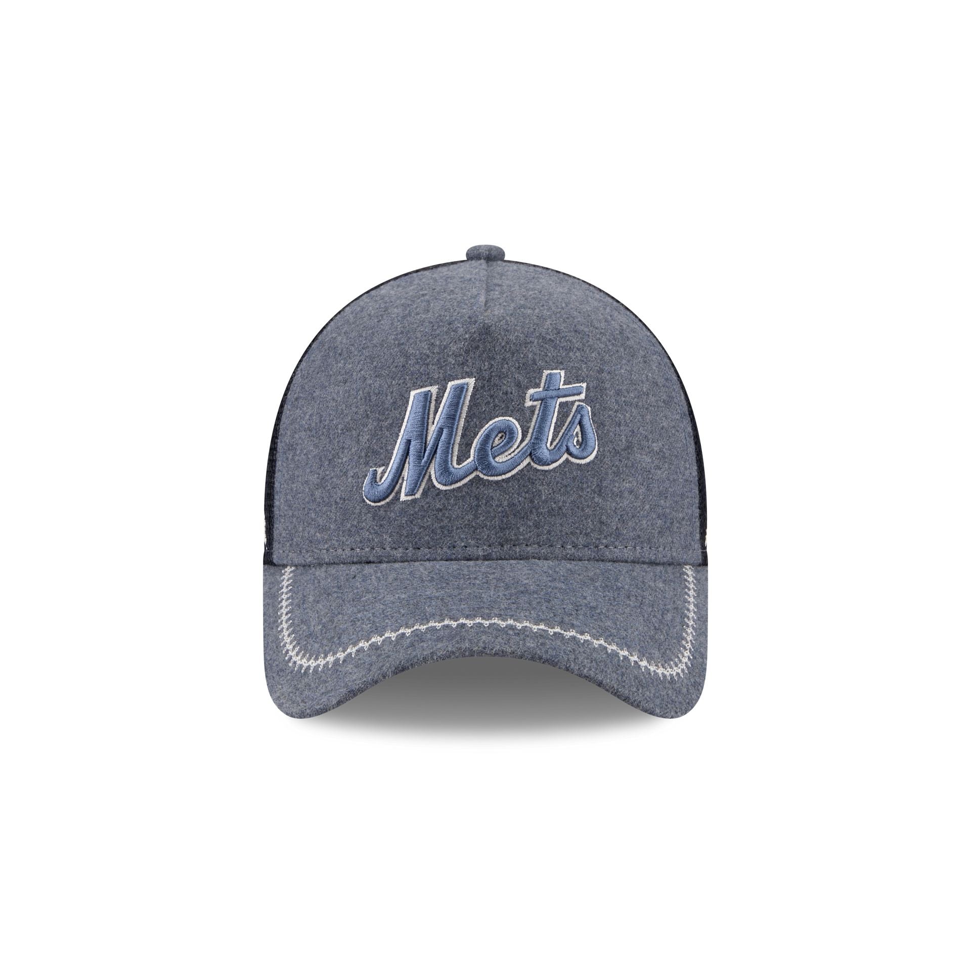 New York Mets Navy Brushed Chambray 9FORTY A-Frame Trucker Hat