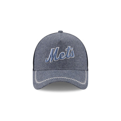 New York Mets Navy Brushed Chambray 9FORTY A-Frame Trucker Hat