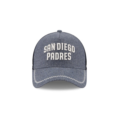 San Diego Padres Navy Brushed Chambray 9FORTY A-Frame Trucker Hat