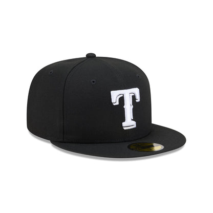 Texas Rangers Black and White Basic 59FIFTY Fitted Hat