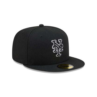 New York Mets Black and White Basic 59FIFTY Fitted Hat