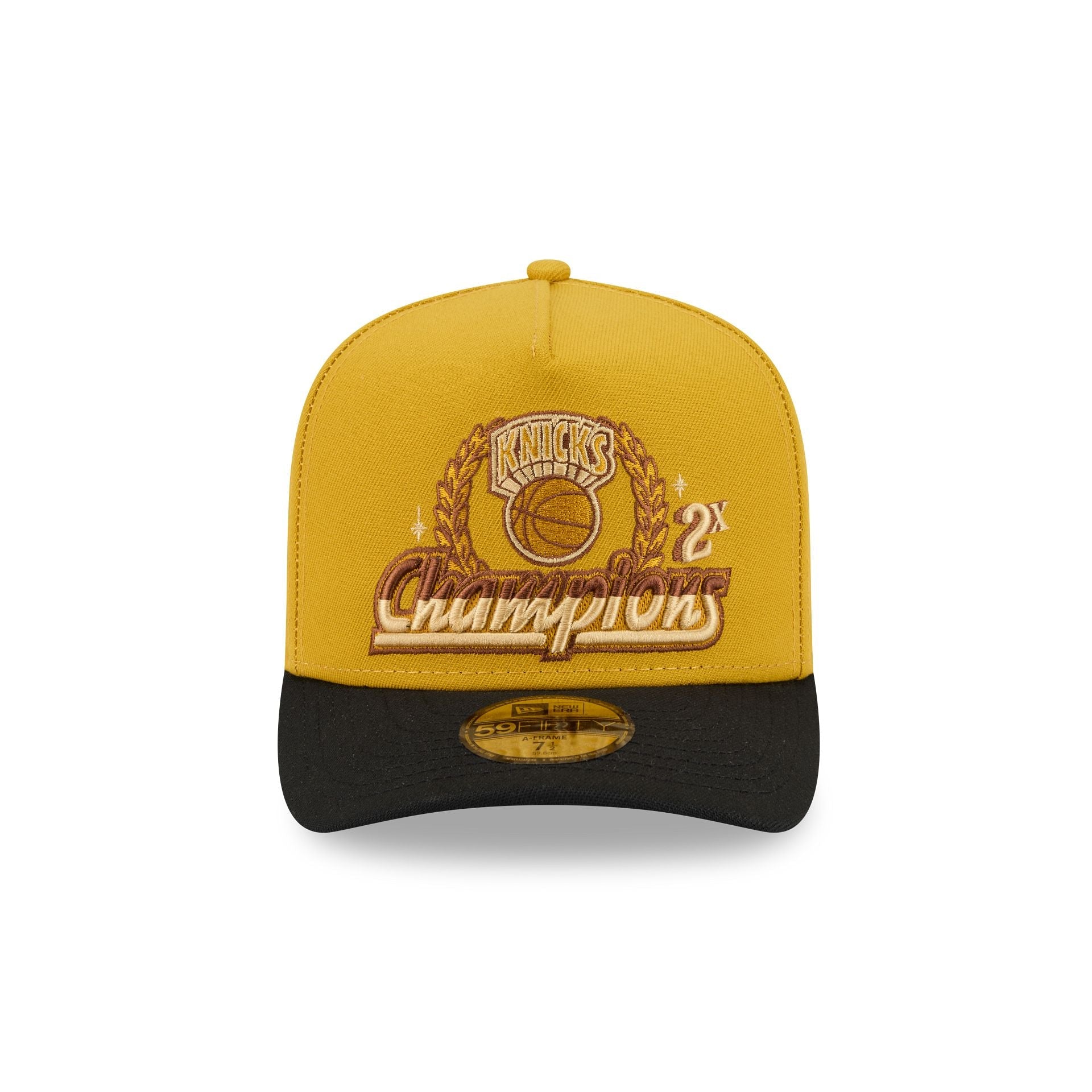Just Caps Hardwood Classics Trophy Yellow New York Knicks 59FIFTY A-Frame Fitted Hat