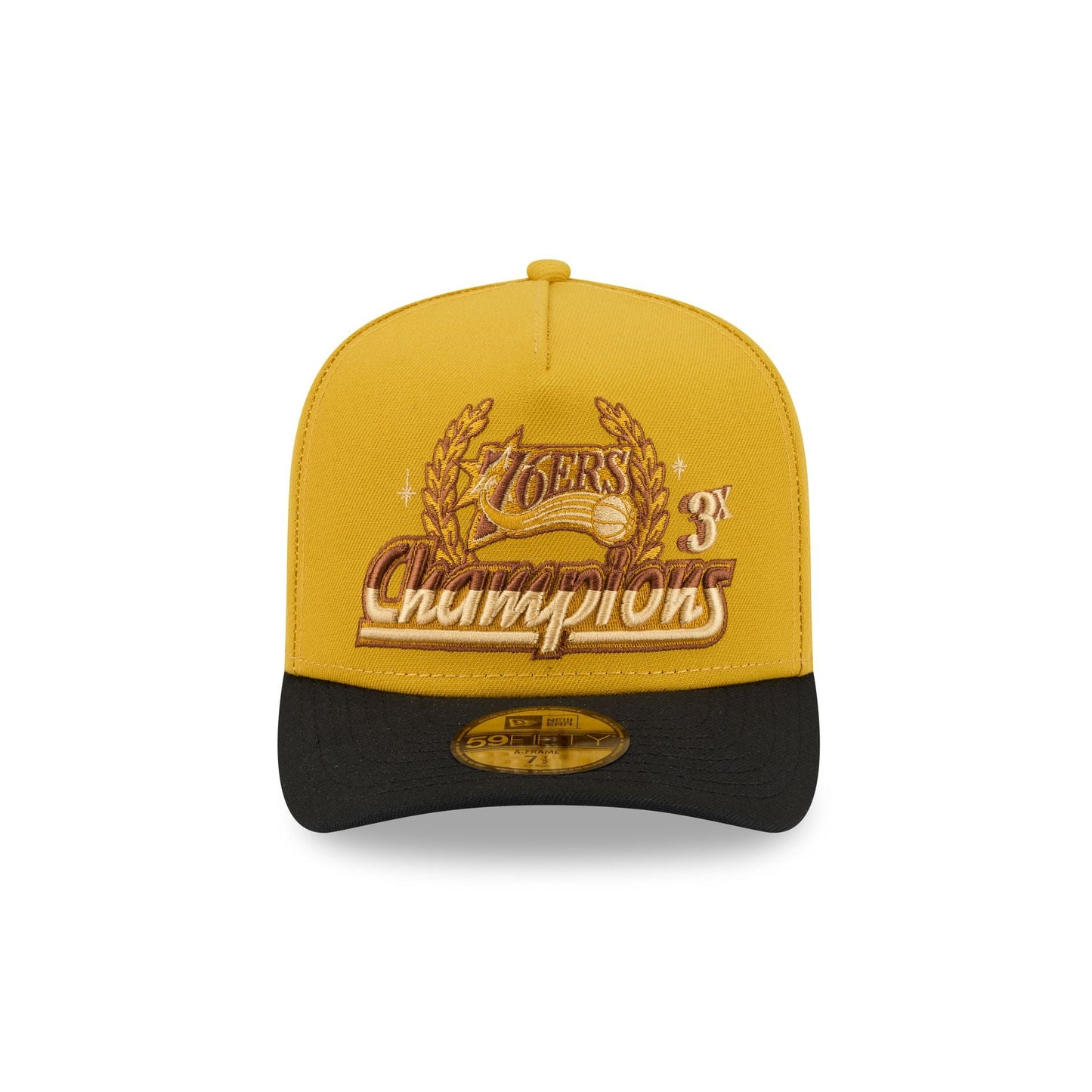 Just Caps Hardwood Classics Trophy Yellow Philadelphia 76ers 59FIFTY A-Frame Fitted Hat