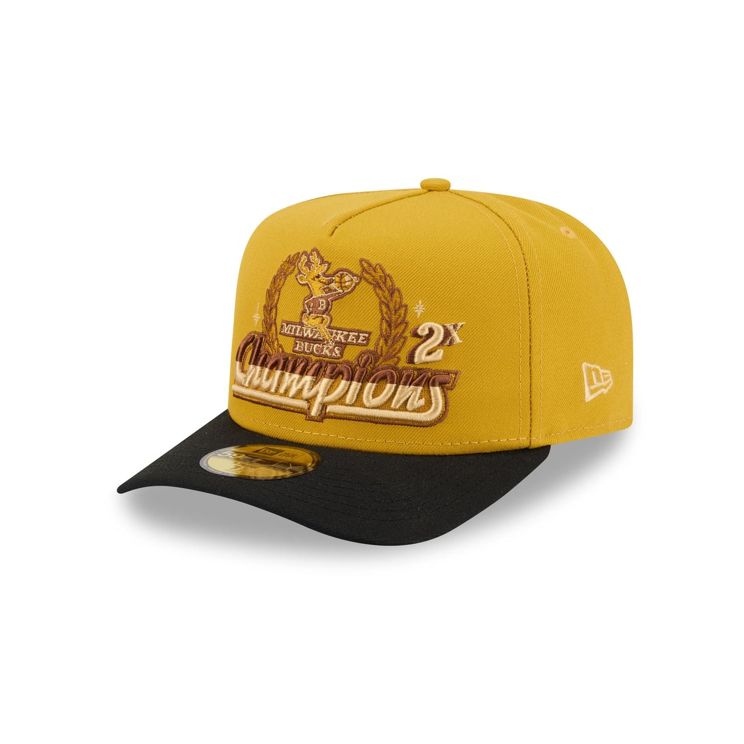 Just Caps Hardwood Classics Trophy Yellow Milwaukee Bucks 59FIFTY A-Frame Fitted Hat