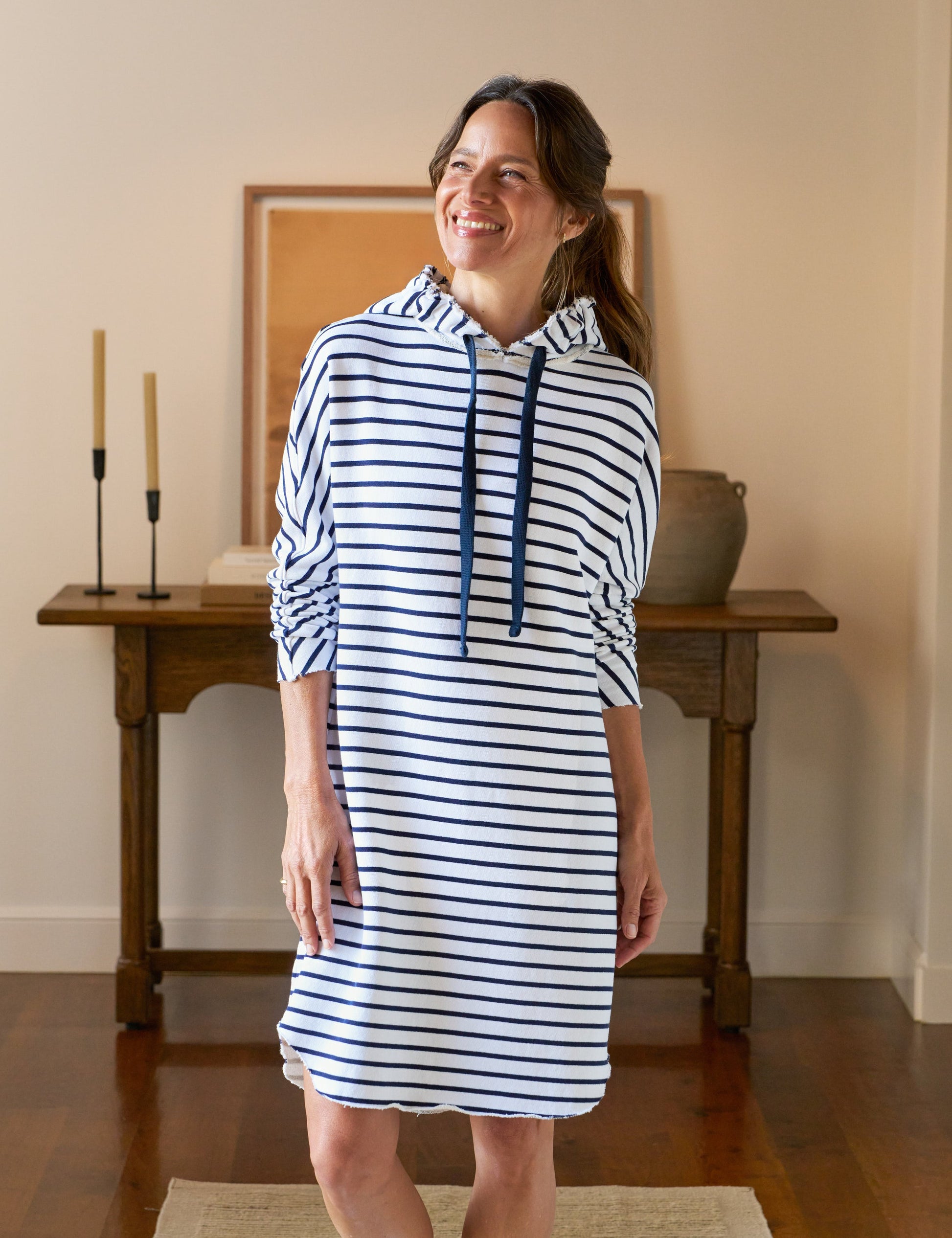MINI JAMES Wide Navy French Stripe, Triple Terry