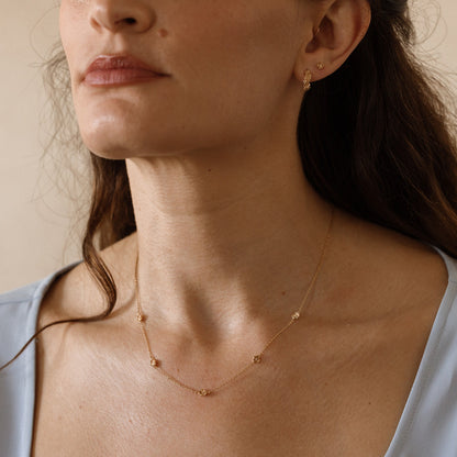 August CZ Birth Flower Station Necklace