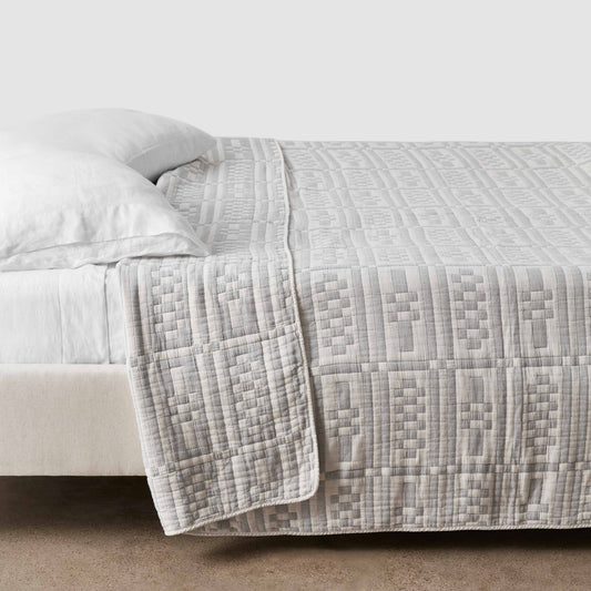 Alegria Organic Cotton Quilted Bed Blanket - Stone Blue