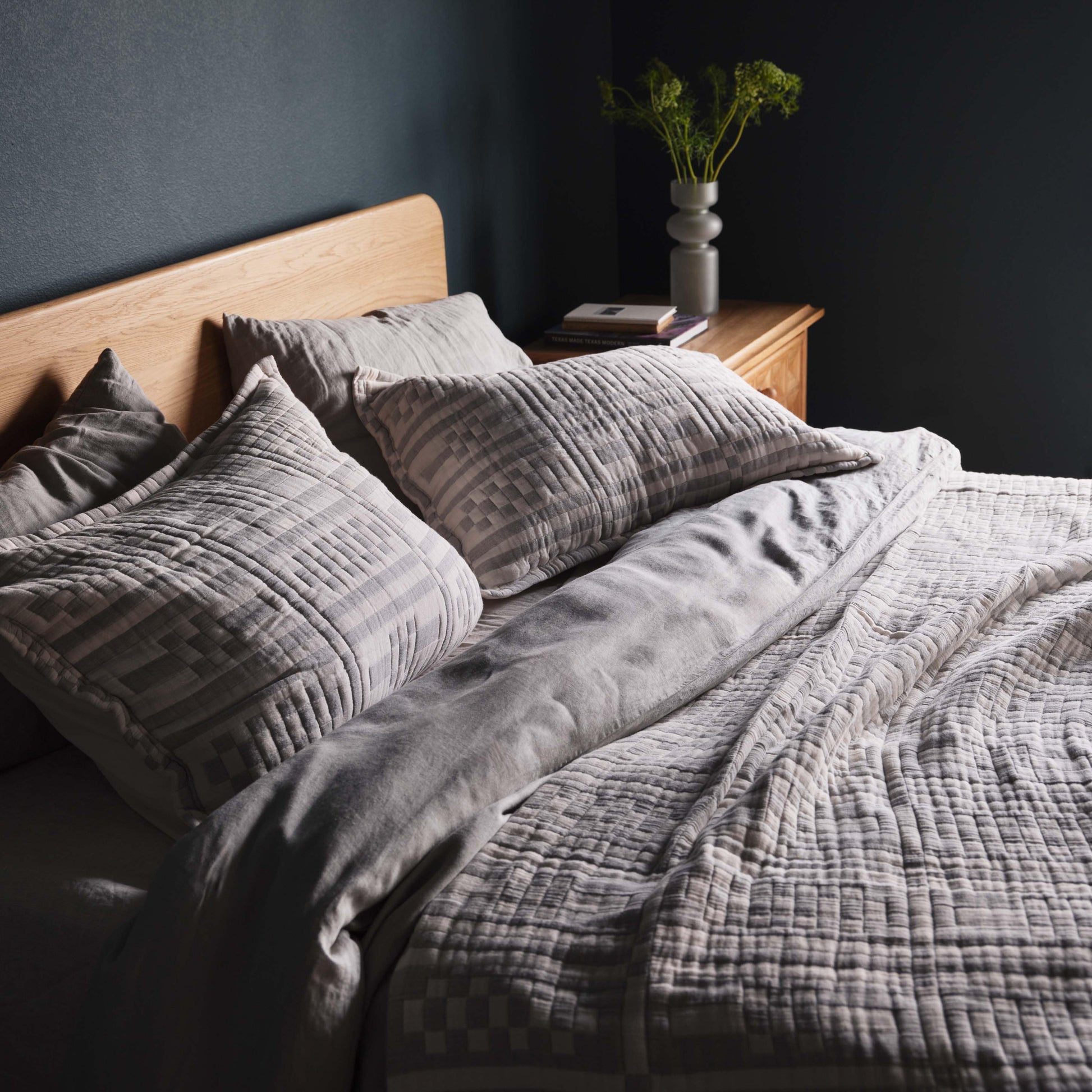 Alegria Organic Cotton Quilted Bed Blanket - Stone Blue