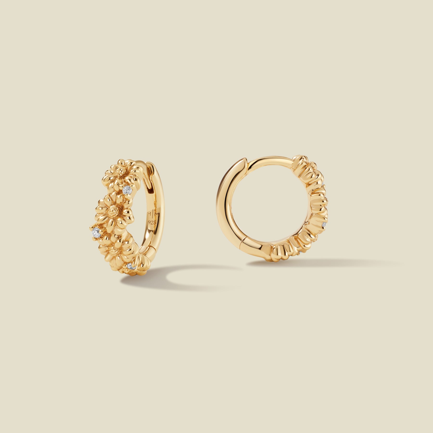 April CZ Birth Flower Huggie Hoop Earrings