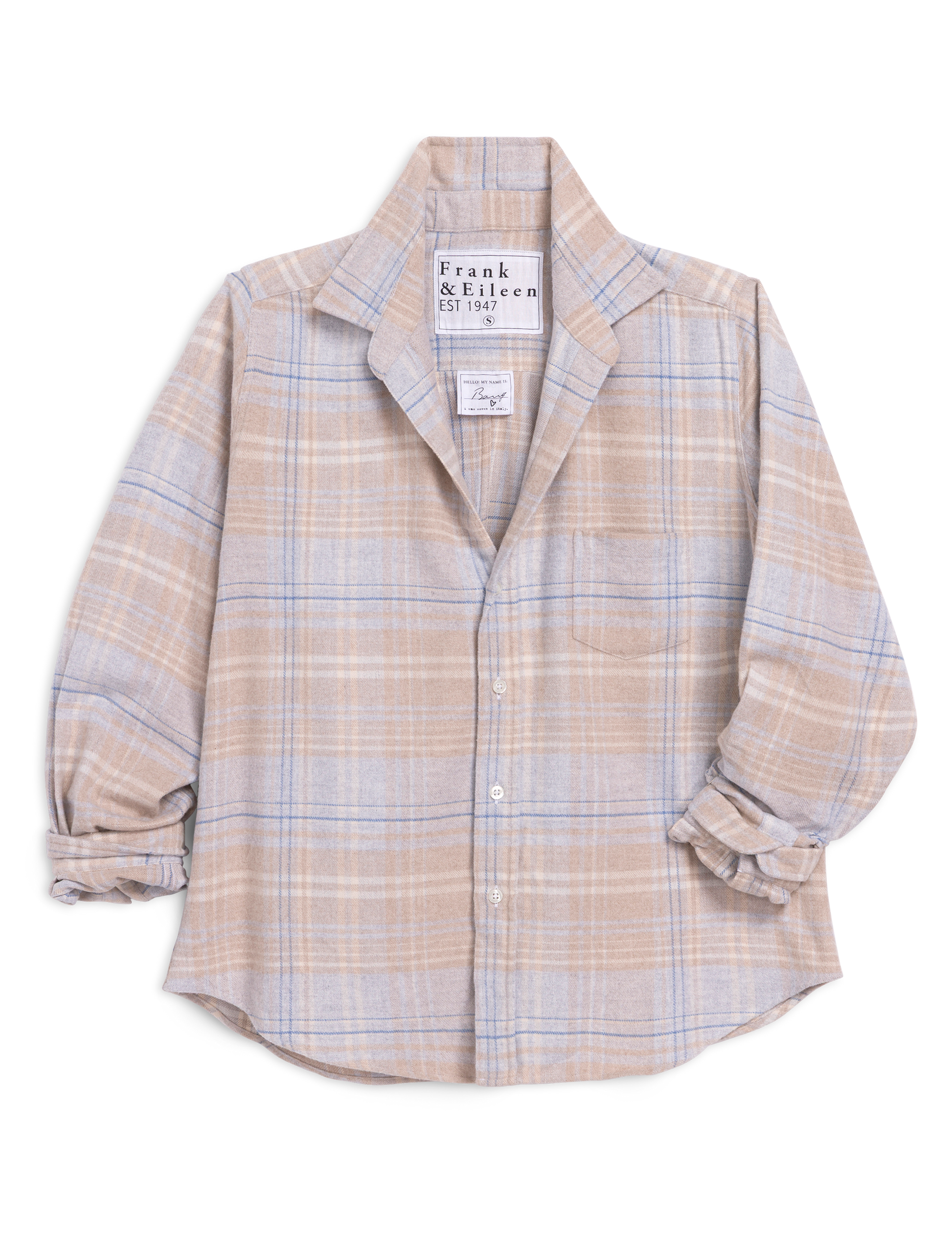 BARRY Sand and Blue Plaid, Italian Flannel