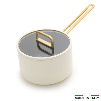Stanley Tucci™ Ceramic Nonstick 4-Quart Saucepan with Lid | Carrara White