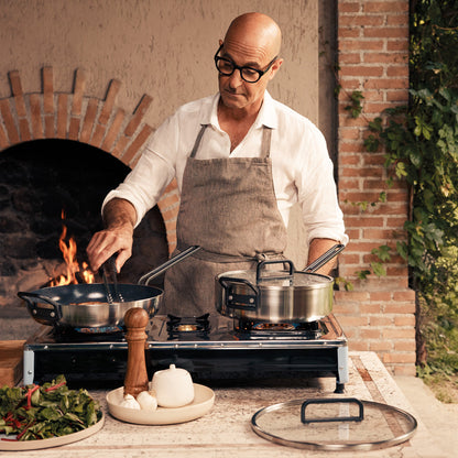 Stanley Tucci™ Stainless Steel Ceramic Nonstick 12" Frypan with Lid | Black Handle