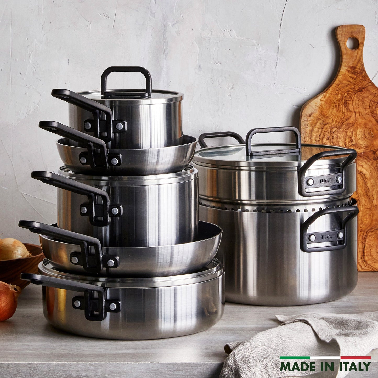 Stanley Tucci™ Stainless Steel Ceramic Nonstick 11-Piece Cookware Set | Black Handles