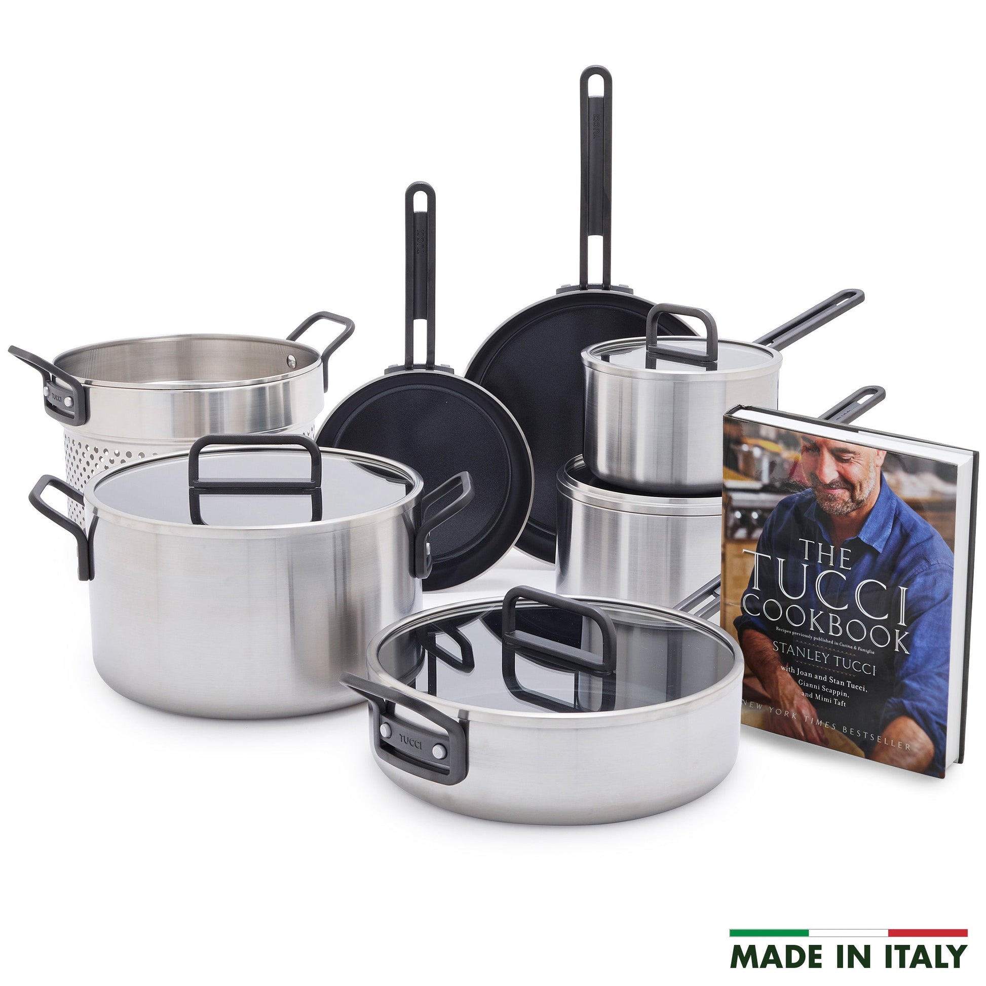 Stanley Tucci™ Stainless Steel Ceramic Nonstick 11-Piece Cookware Set | Black Handles