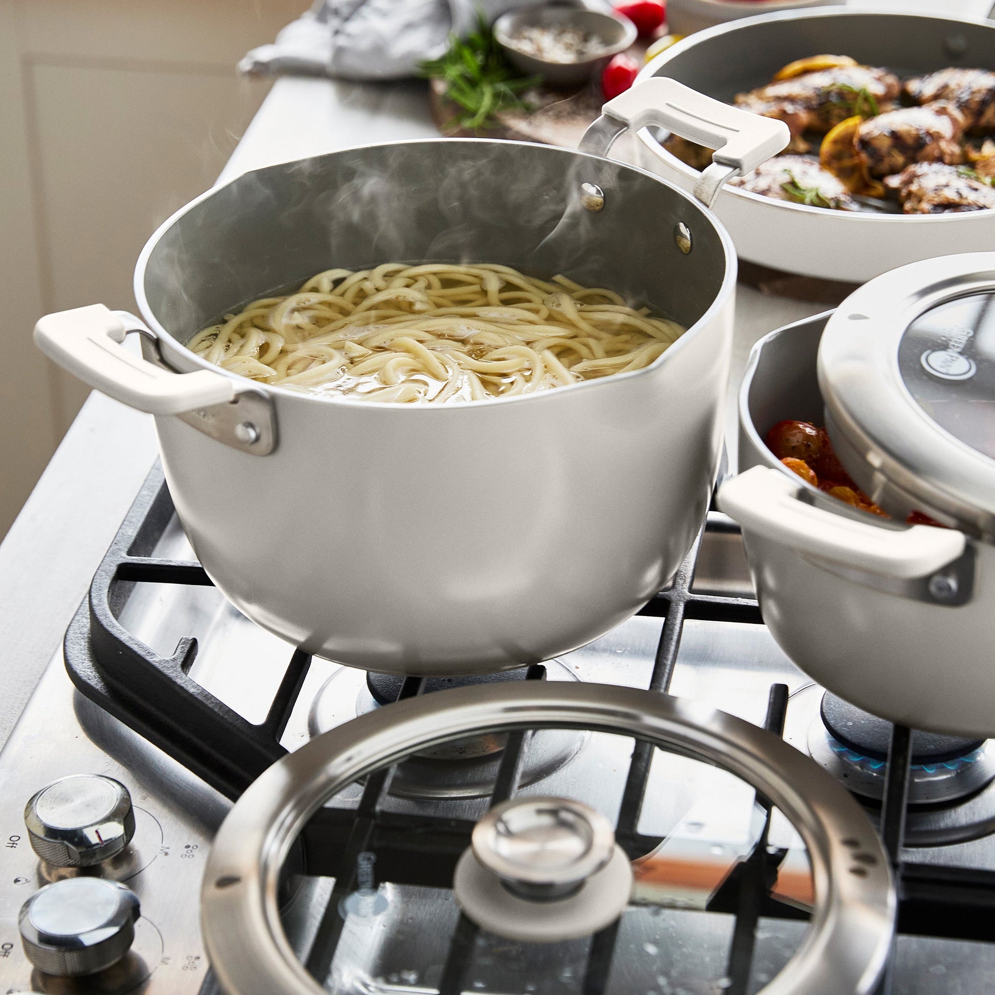 Space Saving Stack Ceramic Nonstick 11-Piece Cookware Set | Cream