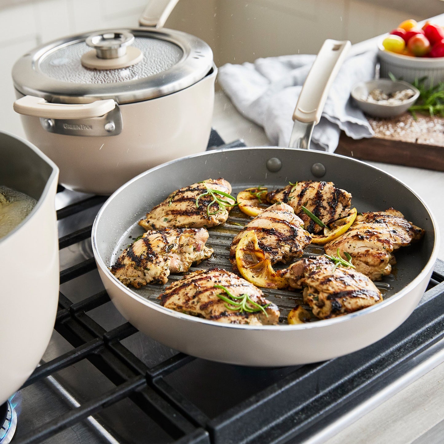 Space Saving Stack Ceramic Nonstick 11-Piece Cookware Set | Taupe
