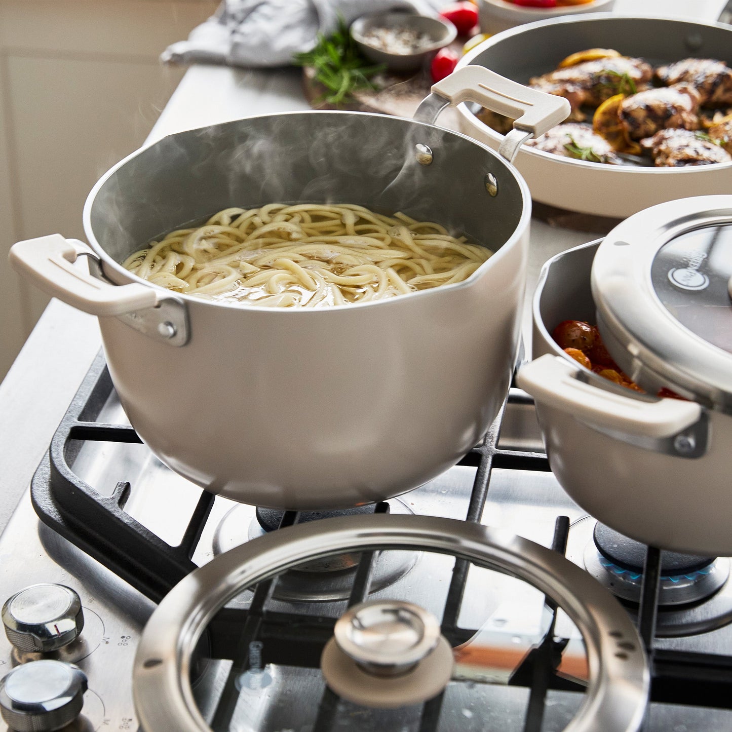 Space Saving Stack Ceramic Nonstick 11-Piece Cookware Set | Taupe