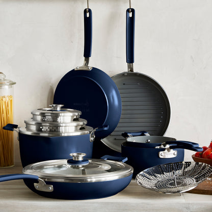 Space Saving Stack Ceramic Nonstick 11-Piece Cookware Set | Oxford Blue