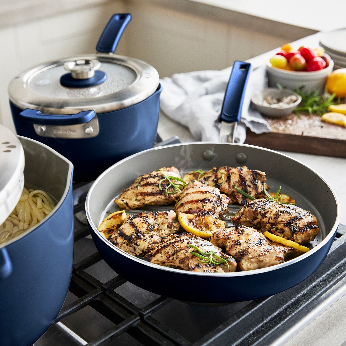 Space Saving Stack Ceramic Nonstick 11-Piece Cookware Set | Oxford Blue