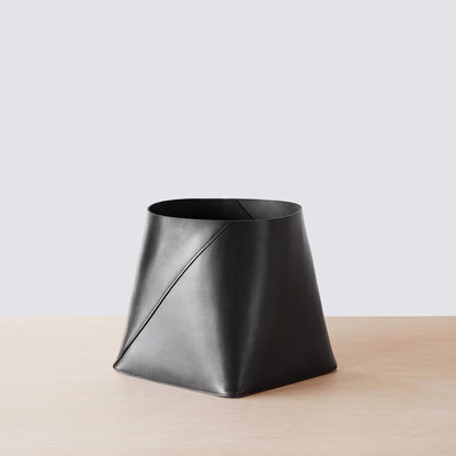 Azad Tall Leather Storage Bins - Black