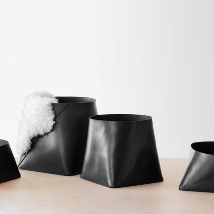 Azad Tall Leather Storage Bins - Black