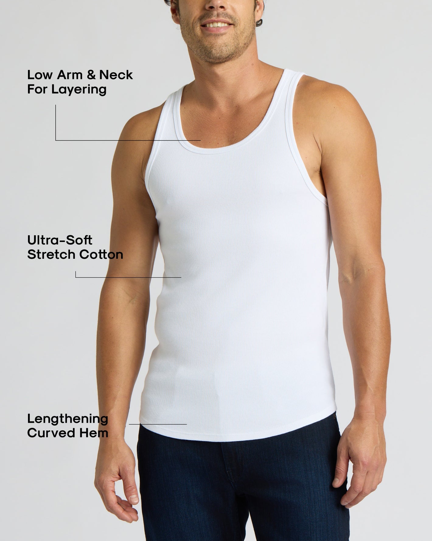 White Ribbed Curved Hem Tank