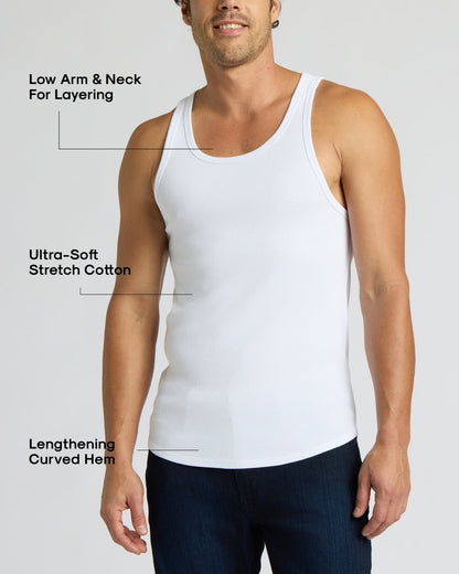 White Ribbed Curved Hem Tank