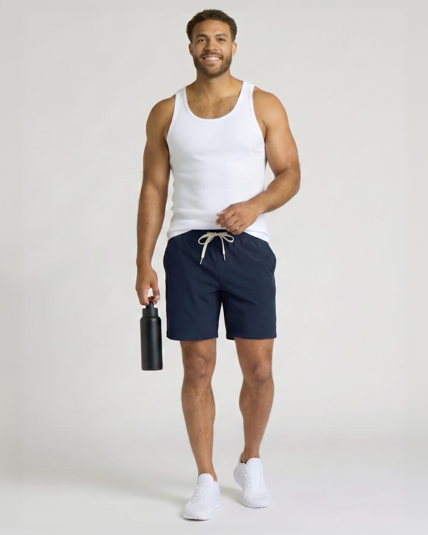 White Ribbed Curved Hem Tank