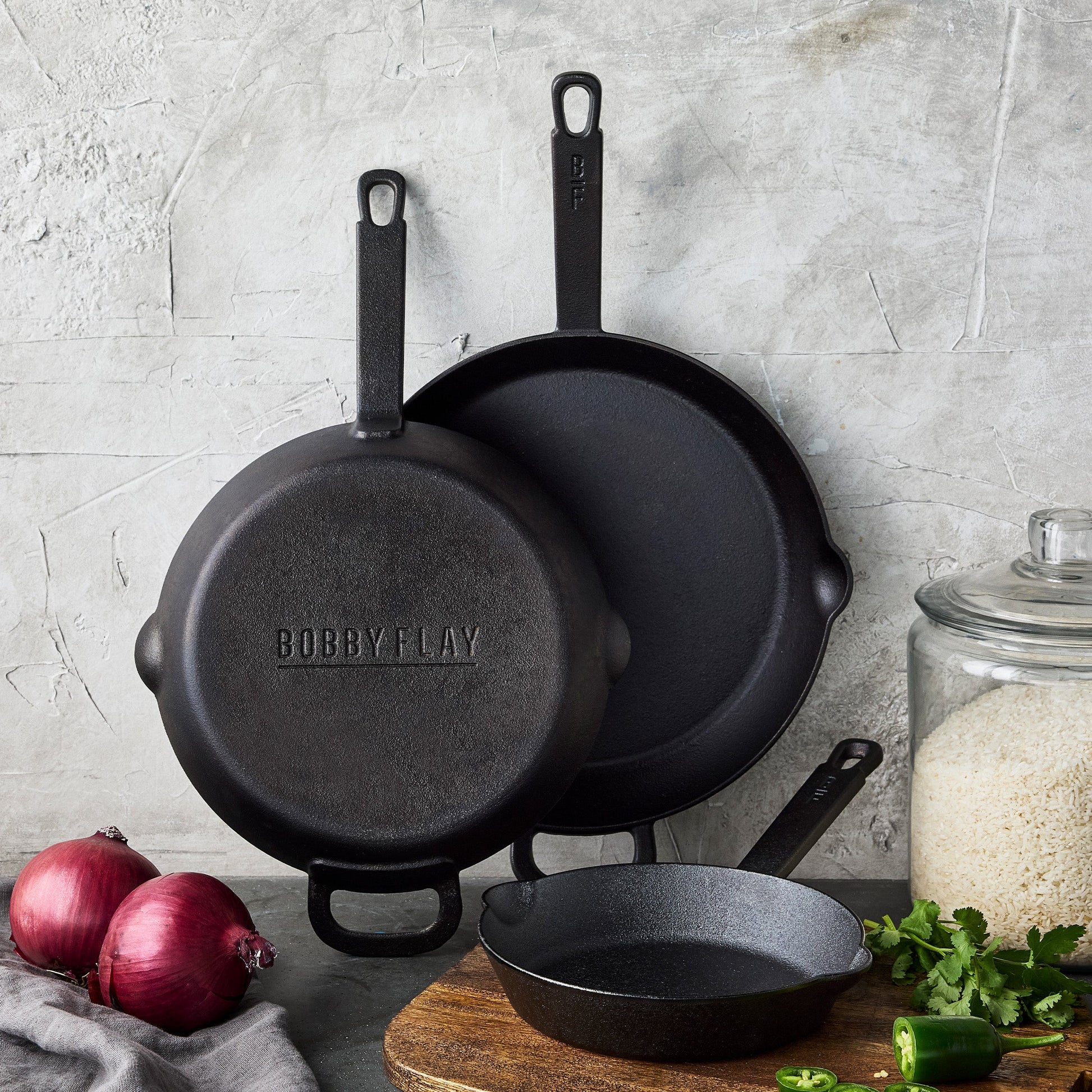 Bobby Flay by GreenPan 8", 10" and 12" Cast Iron Frypan Set