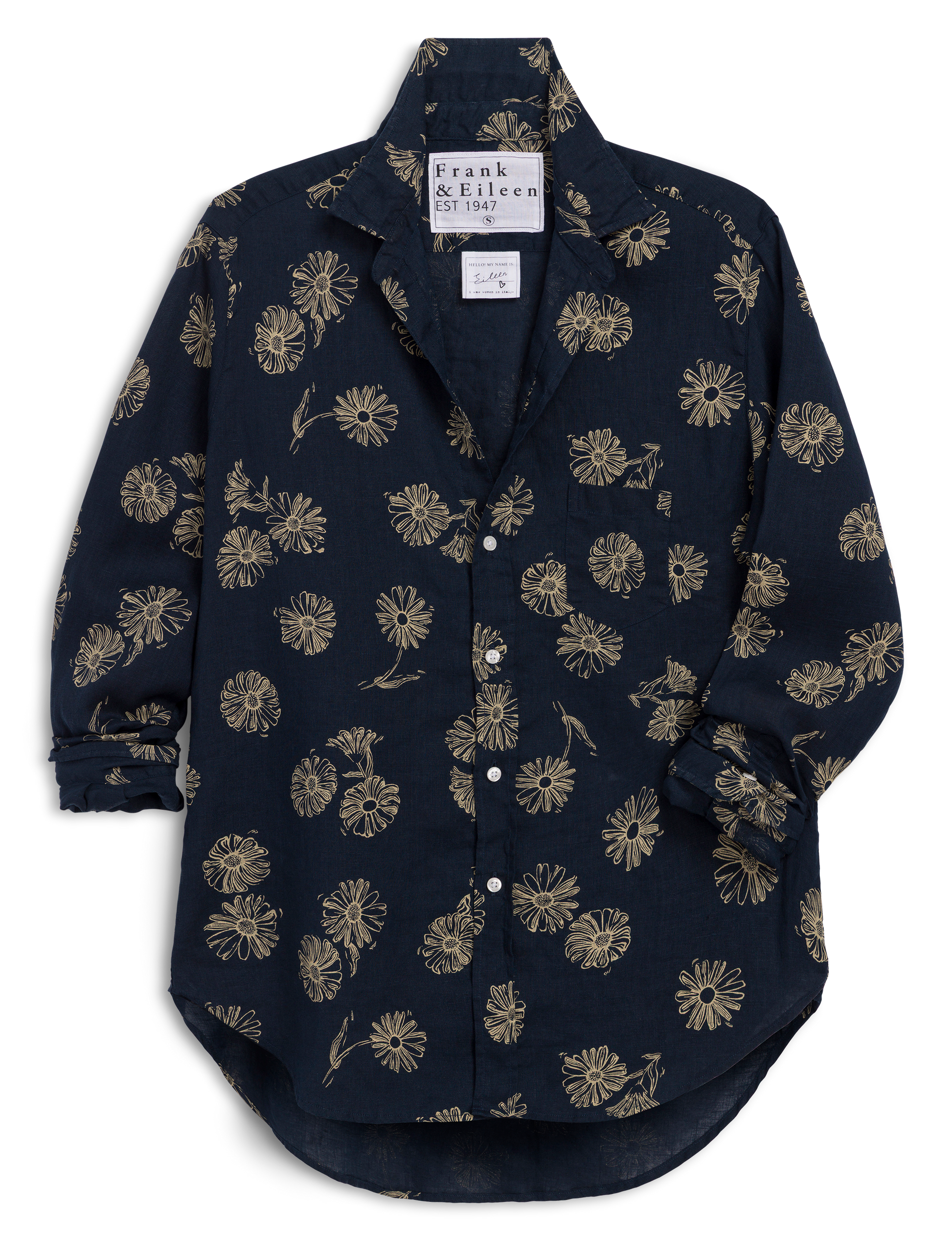 EILEEN Navy with Yellow Flowers, Italian Classic Linen