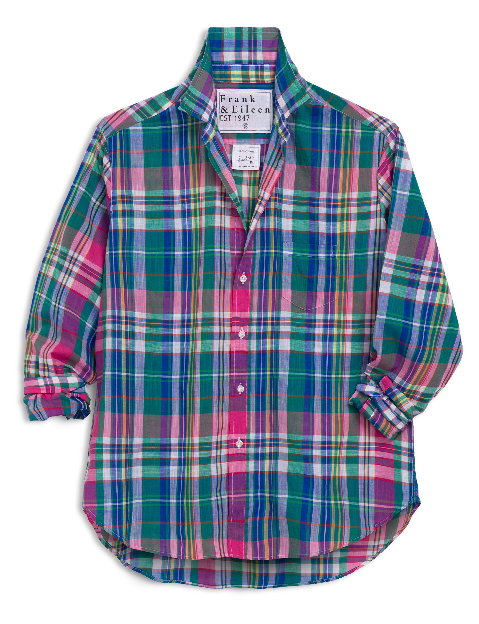 EILEEN Green and Pink with Blue Plaid, Italian Cotton