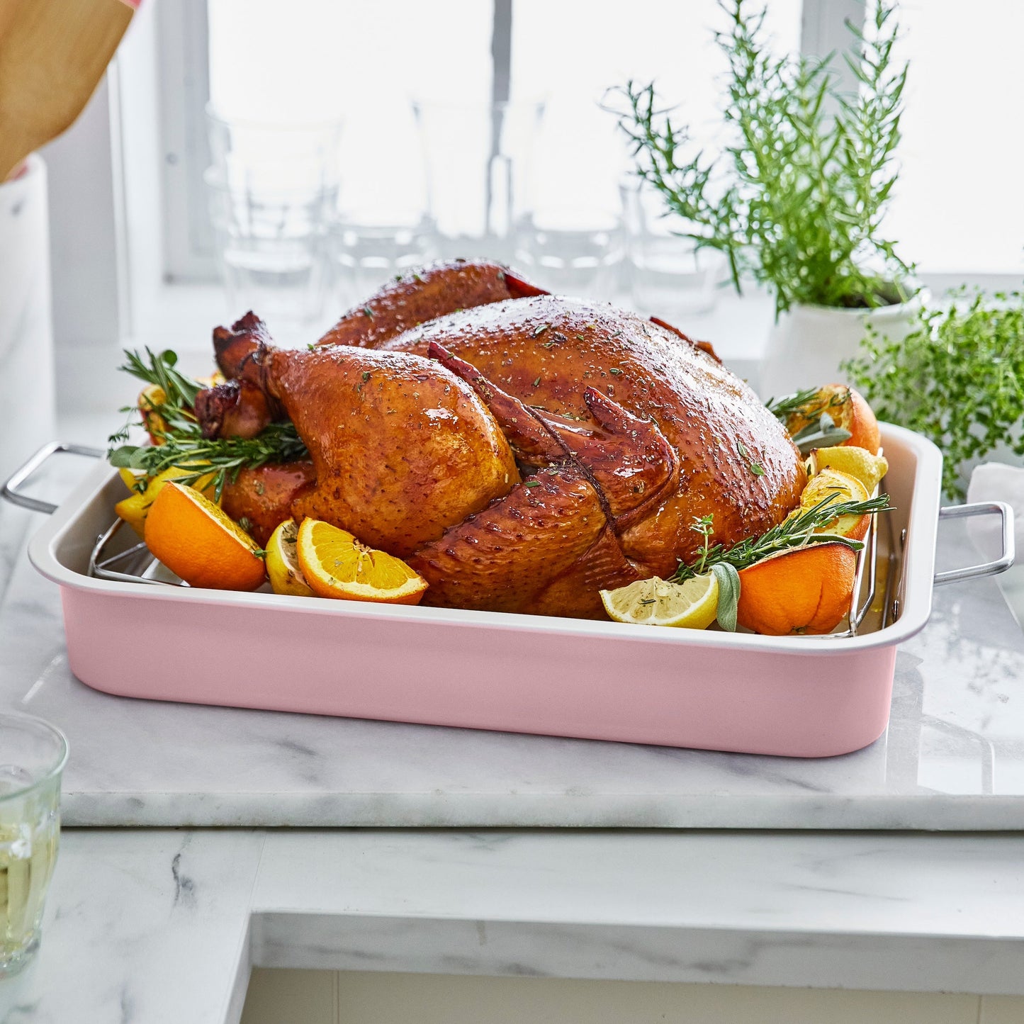GreenLife Roaster With Stainless Steel Rack | Pink