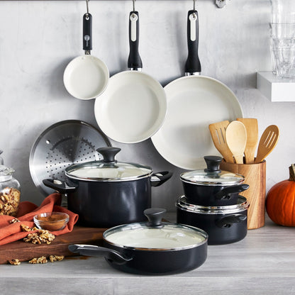 Rio Ceramic Nonstick 16-Piece Cookware Set | Black