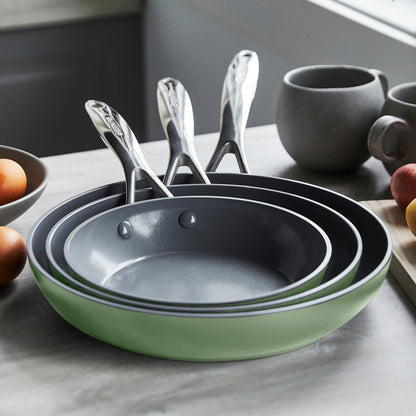 Valencia Pro Ceramic Nonstick 8", 9.5", and 11" Frypan Set | Sage