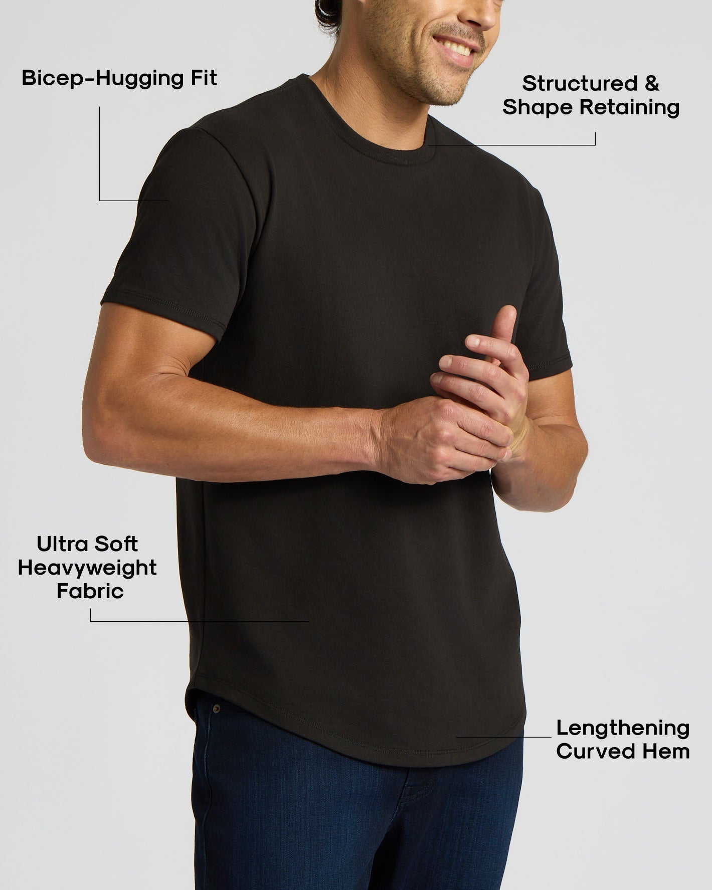 All Black Heavyweight Curved Hem Crew 6-Pack