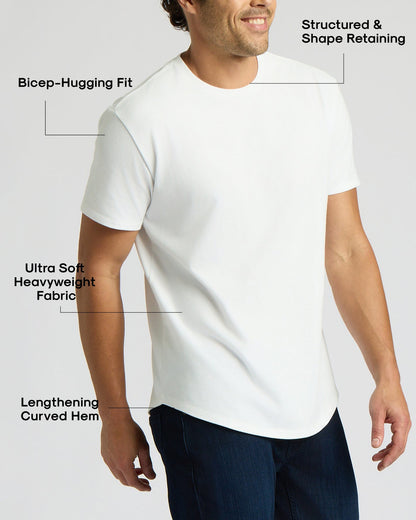 All White Heavyweight Curved Hem Crew 3-Pack