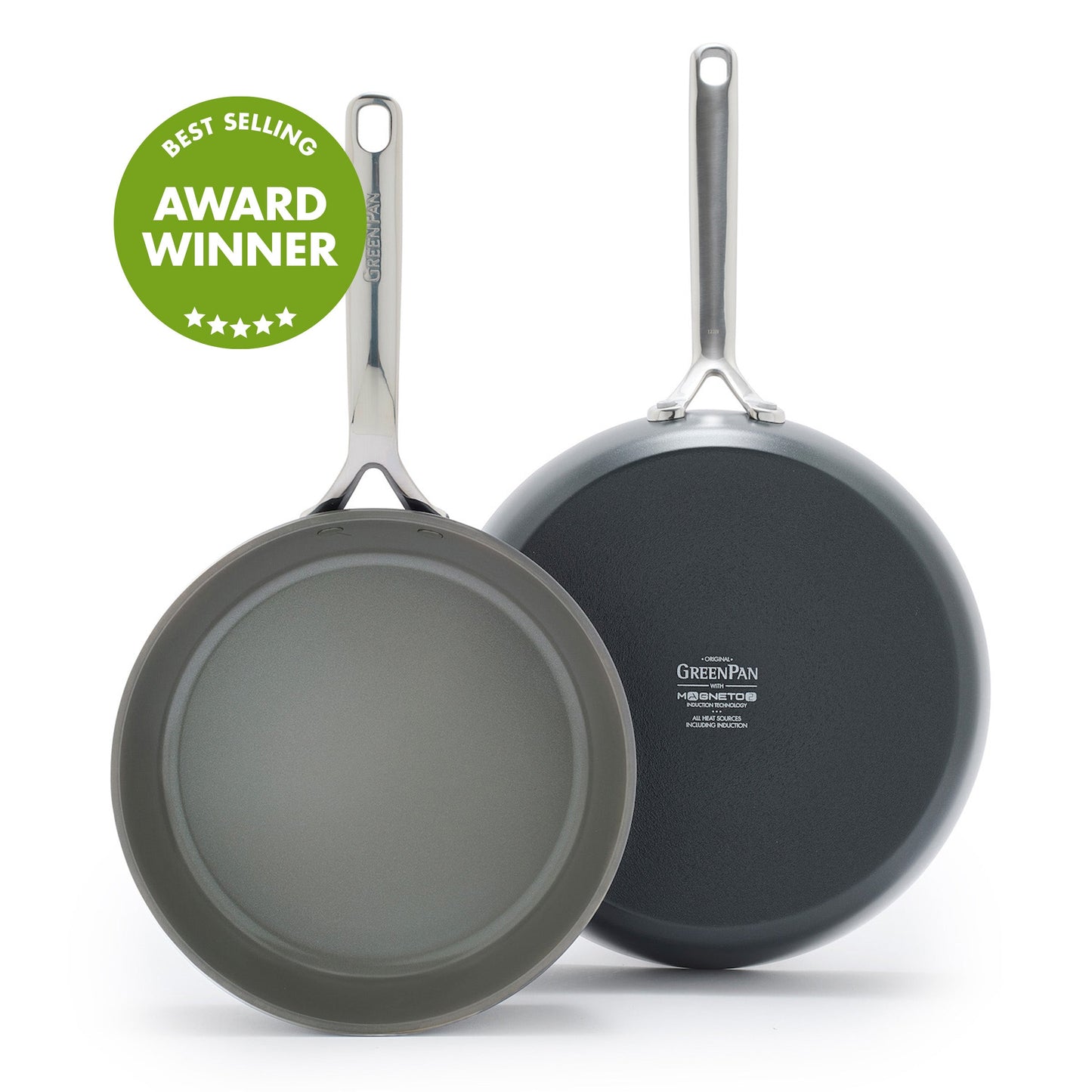 GP5 Colors Ceramic Nonstick 9.5" and 11" Frypan Set with Mirror Handles | Slate