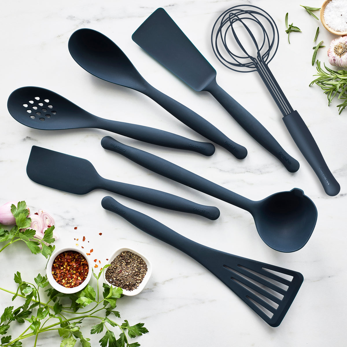 Premiere Silicone 8-Piece Utensil and Crock Set | Oxford Blue