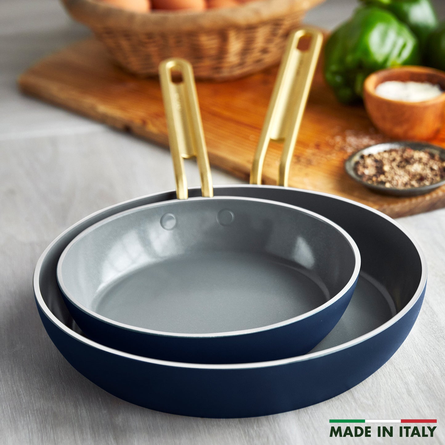 Stanley Tucci™ Ceramic Nonstick 8" and 10" Frypan Set | Marino Blue