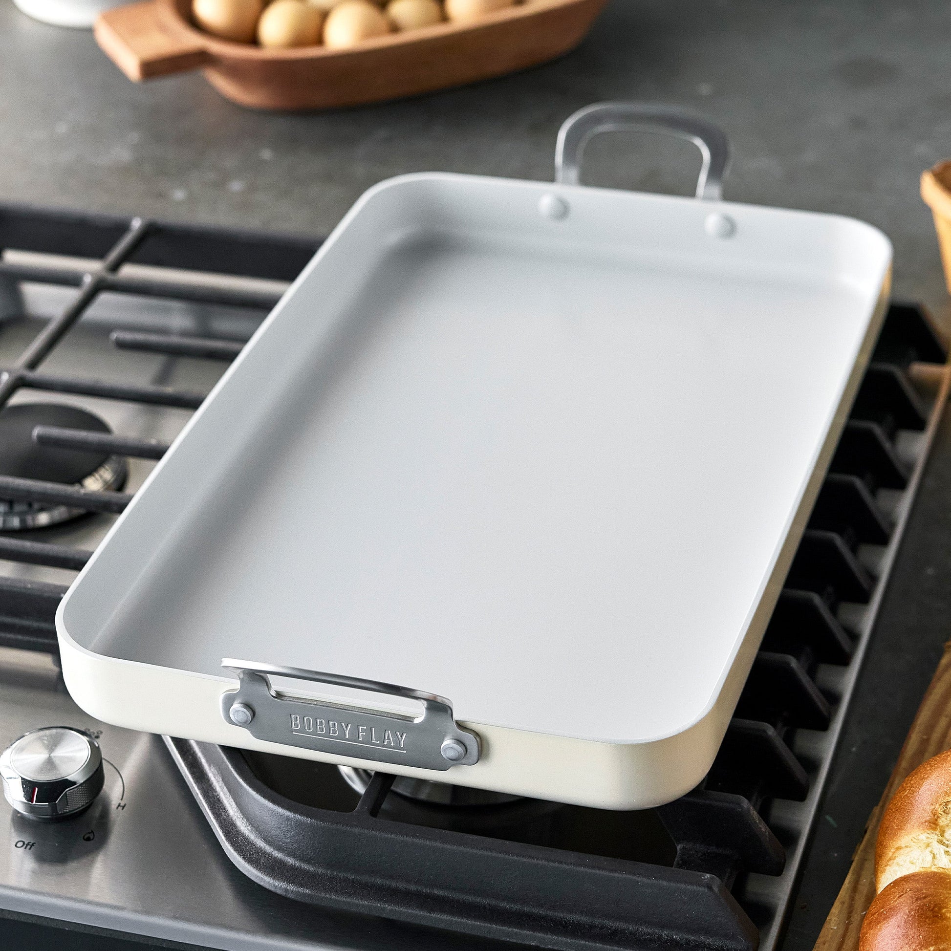 Bobby Flay by GreenPan Professional Ceramic Nonstick 18" x 11" Double Burner Griddle | Cream