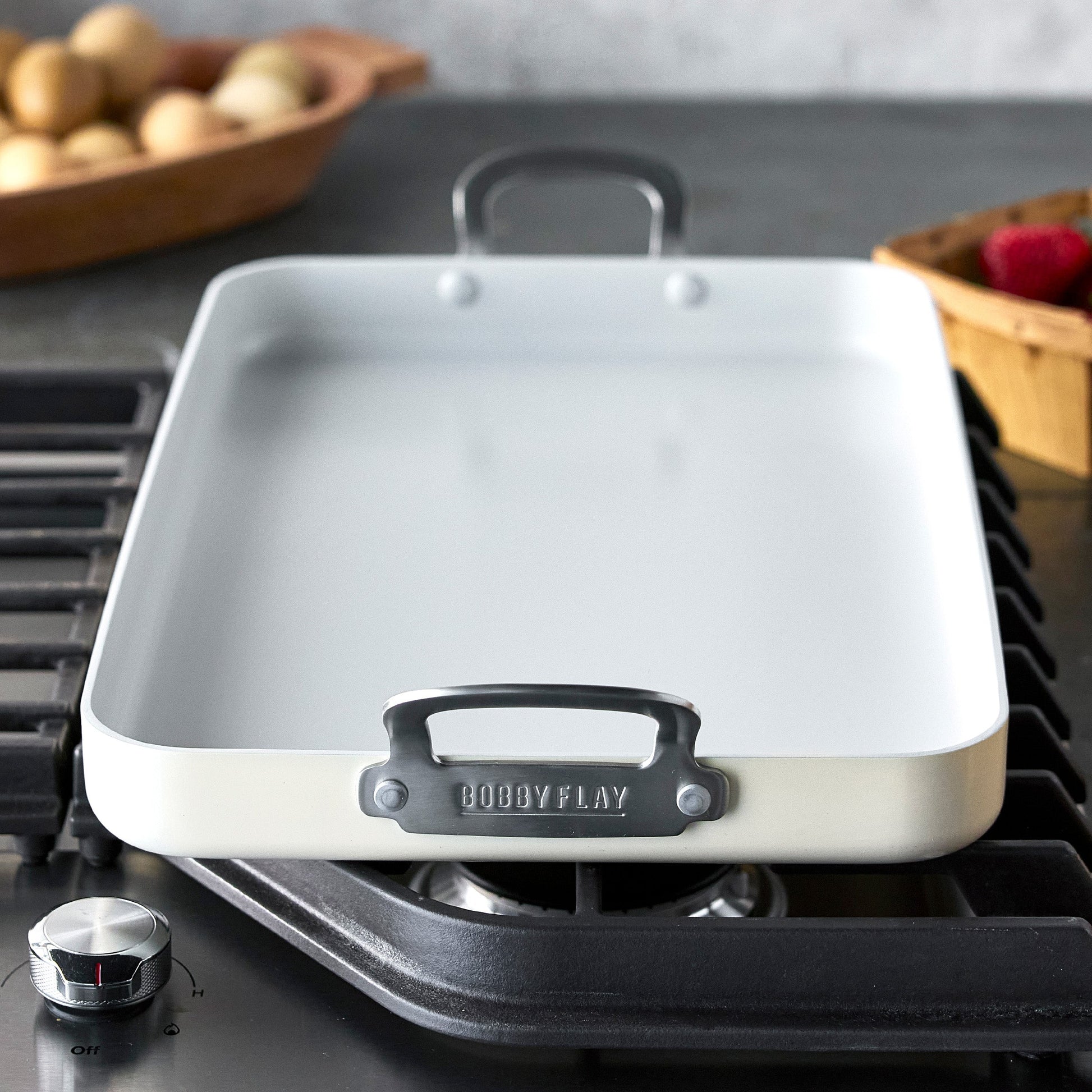 Bobby Flay by GreenPan Professional Ceramic Nonstick 18" x 11" Double Burner Griddle | Cream