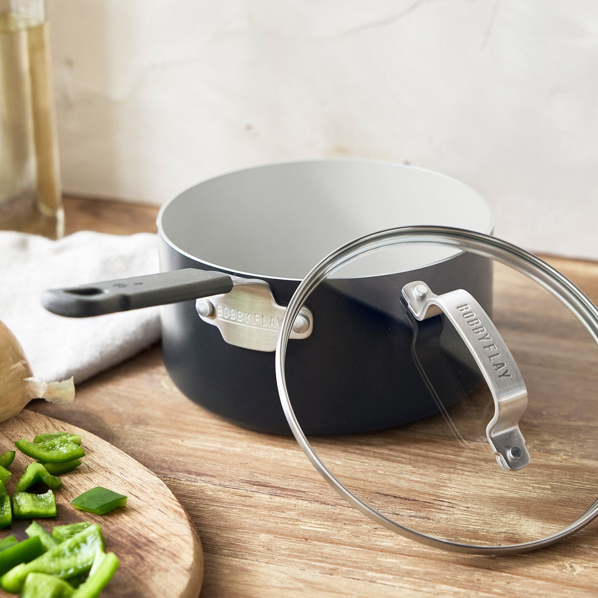Bobby Flay by GreenPan Professional Ceramic Nonstick 1.6-Quart Saucepan with Lid | Graphite