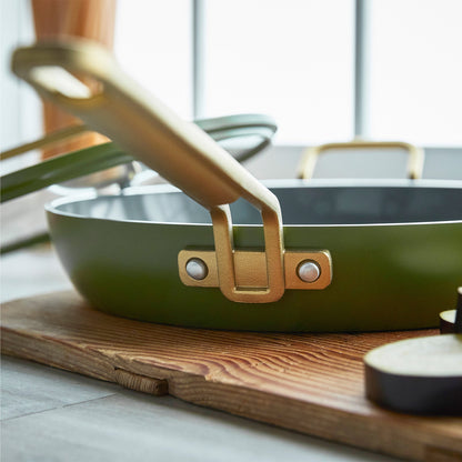 Stanley Tucci™ Ceramic Nonstick 12" Frypan with Lid | Tuscan Olive
