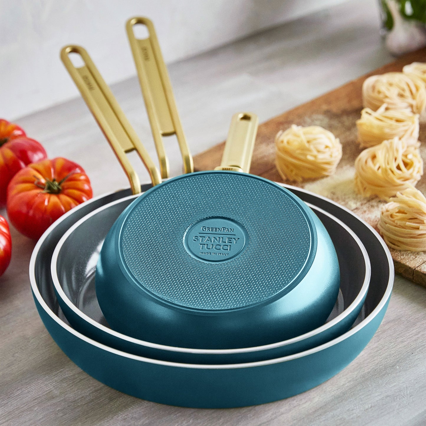 Stanley Tucci™ Ceramic Nonstick 8", 10" and 12" Frypan Set | Venetian Teal