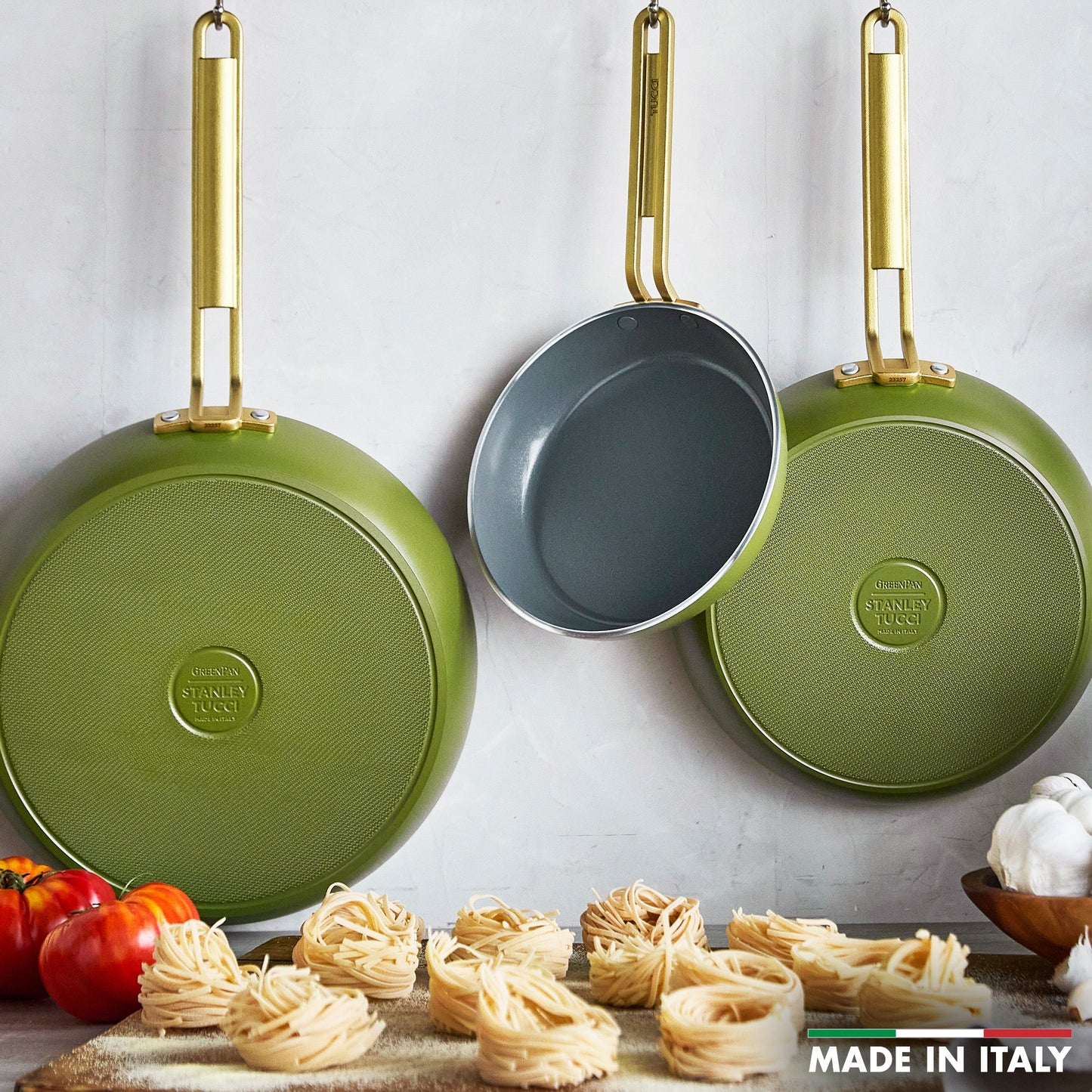 Stanley Tucci™ Ceramic Nonstick 8", 10" and 12" Frypan Set | Tuscan Olive
