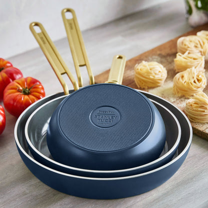 Stanley Tucci™ Ceramic Nonstick 8", 10" and 12" Frypan Set | Marino Blue