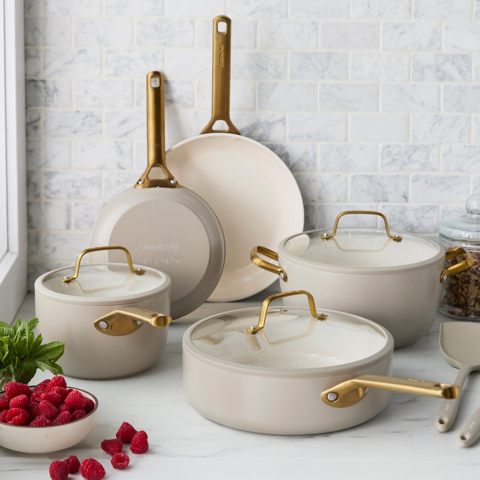 Reserve Pro Ceramic Nonstick 10-Piece Cookware Set | Macadamia