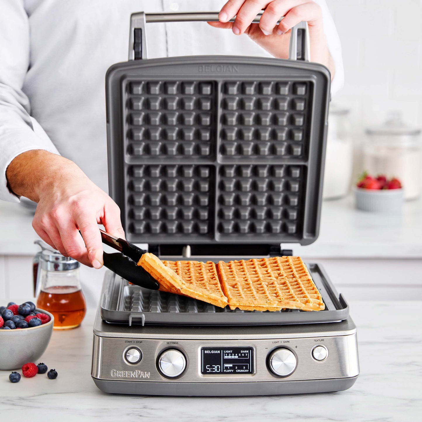 Elite Ceramic Nonstick 4-Square Waffle Maker | Premiere Stainless Steel