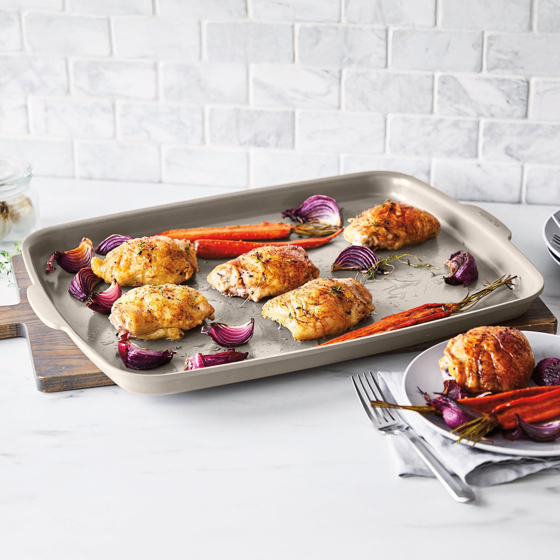 Premiere Ovenware Ceramic Nonstick 18" x 13" Half Sheet Pan Set | Taupe