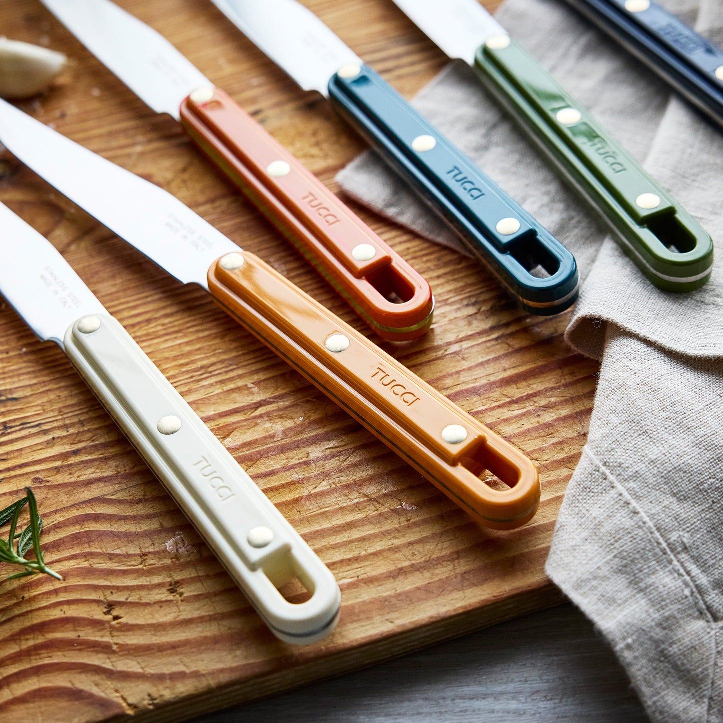 Stanley Tucci™ 6-Piece Steak Knife Set with Wood Tray | Multicolor